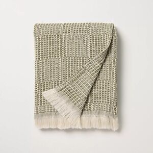 Hearth & Hand Magnolia Throw Blanket Checkered Knit Green Neutral Farmhouse